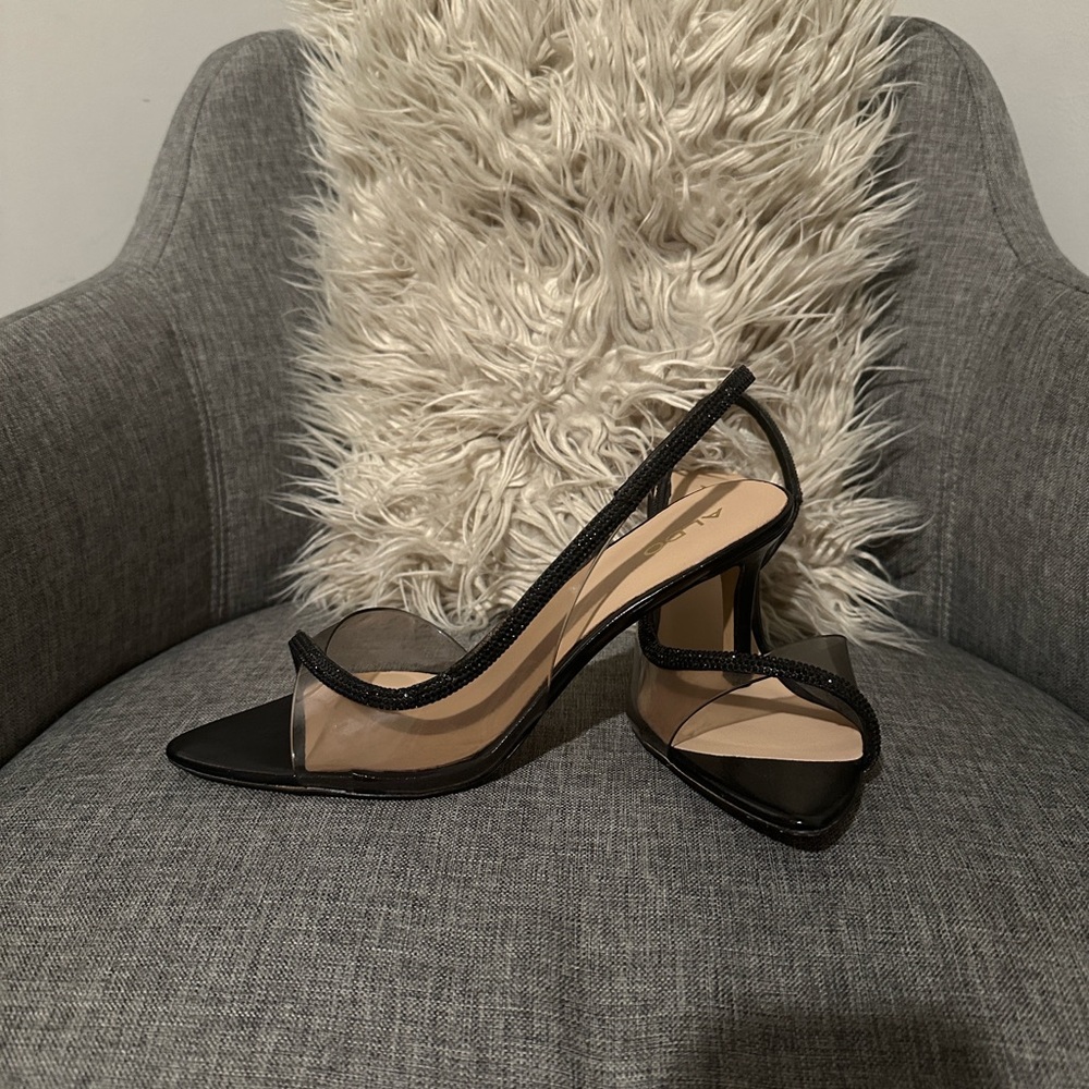 Aldo Black and Beige Strappy Heels - Picture 2 of 5